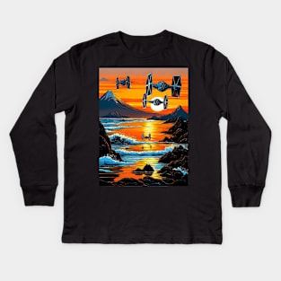 Starr Warz Parody mashup Mt. Fuji Kids Long Sleeve T-Shirt